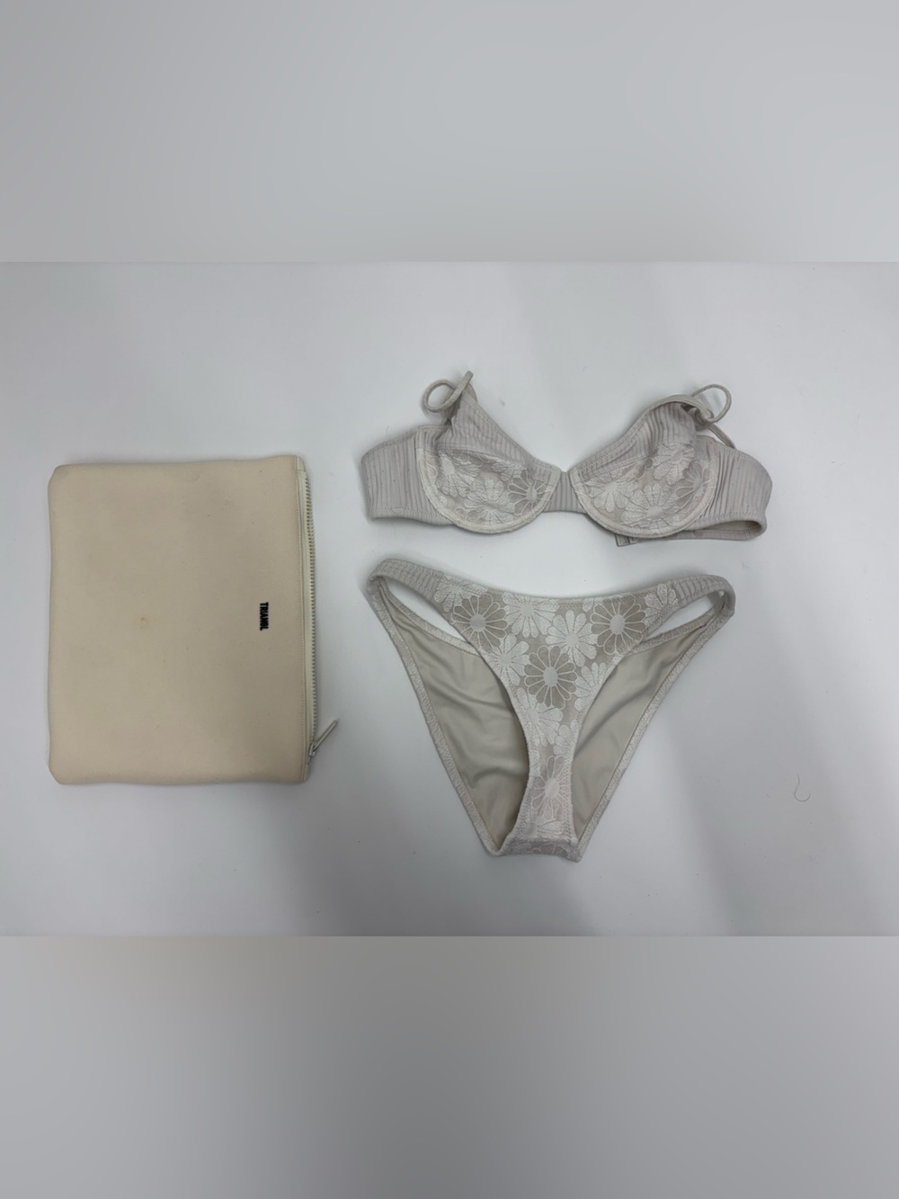 Triangl Cream Floral Lace Bikini Set with Matching Pouch